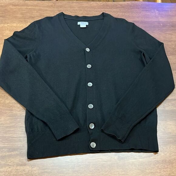 Luxury Merino Wool Black Button Cardigan Sweater Men’s M Classic Layering Knit - Picture 9 of 11